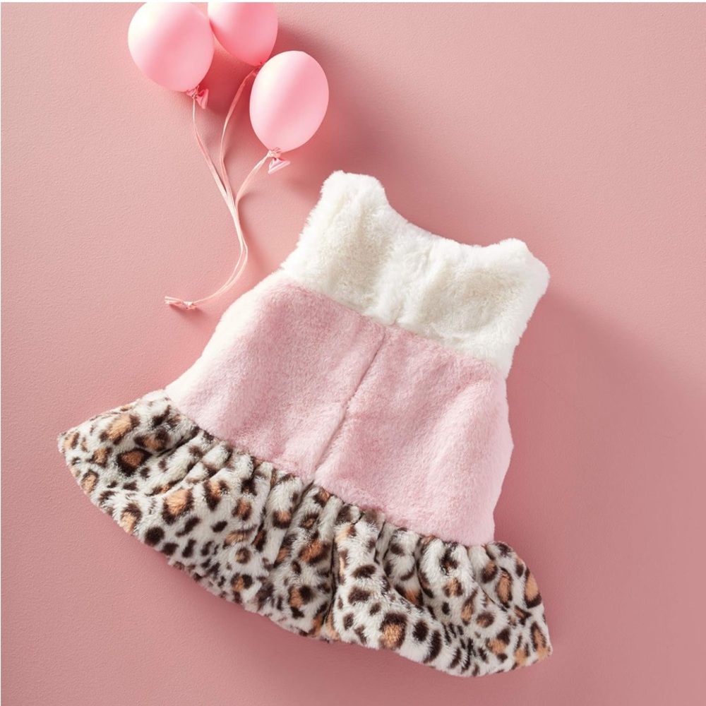 Mud Pie Pink and White Vest with Leopard Ruffle